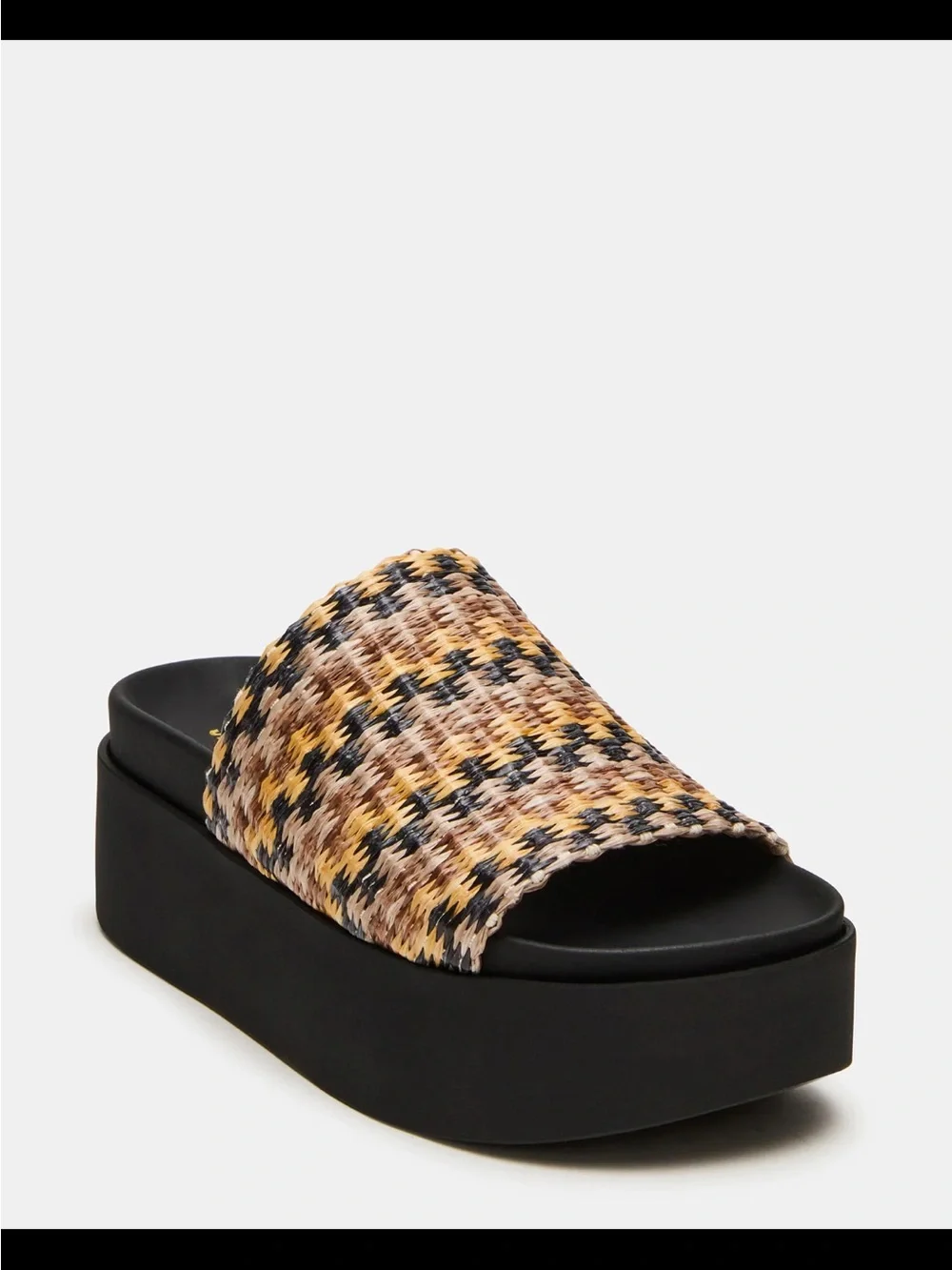 Steve Madden Woven Houndstooth Platform Slide in Black, Beige & Yellow